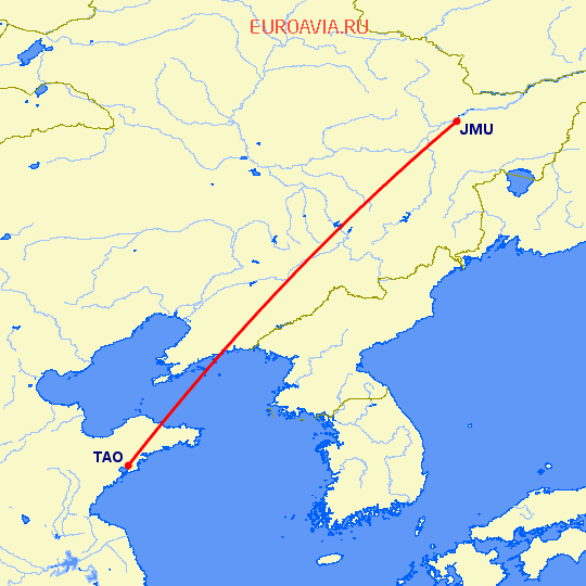 перелет Джаймуси (Китай) — Куаньдян на карте