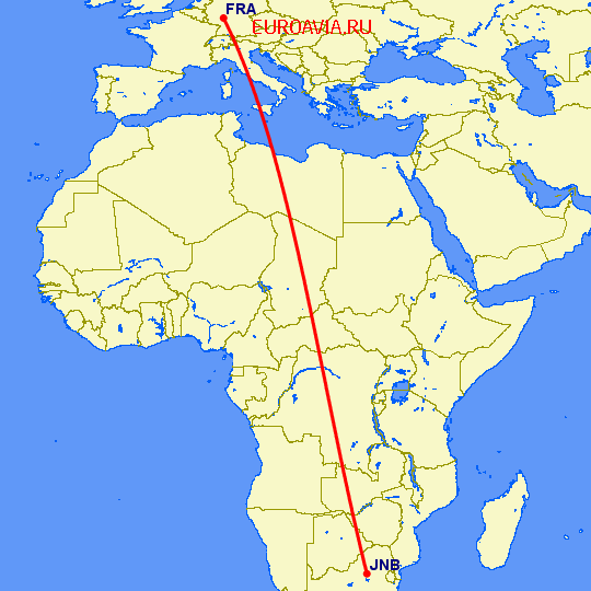 перелет Йоханнесбург — Франкфурт на Майне на карте