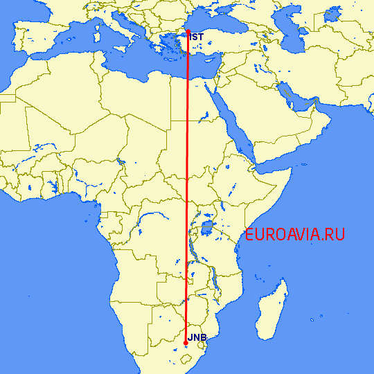 перелет Йоханнесбург — Стамбул на карте