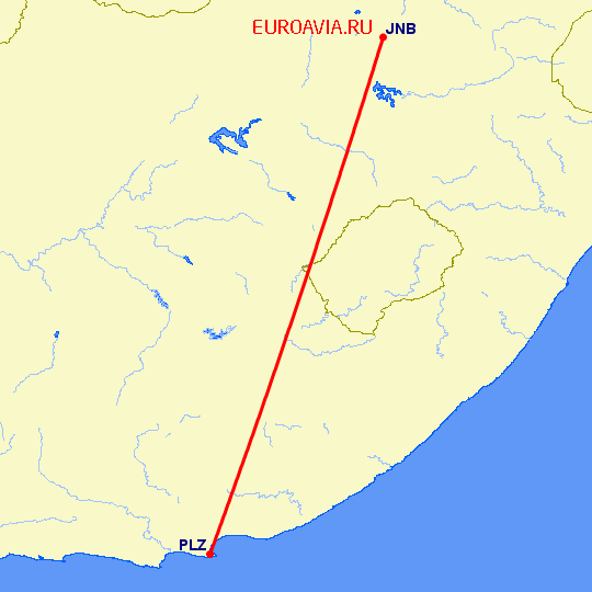 перелет Йоханнесбург — Порт Элизабет на карте