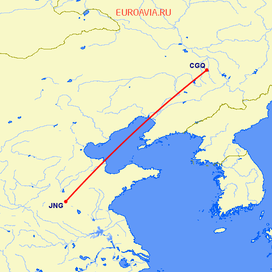 перелет Цзинин — Чаньчунь на карте