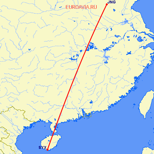 перелет Цзинин — Санья на карте