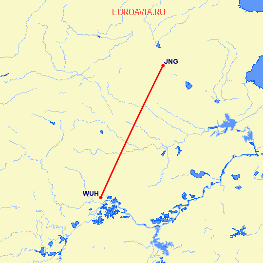 перелет Цзинин — Вухан на карте