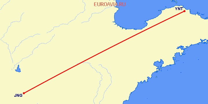 перелет Цзинин — Янтай на карте