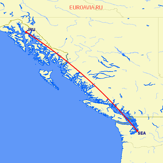 перелет Джуно — Сиэтл на карте