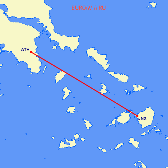 перелет Наксо — Афины на карте