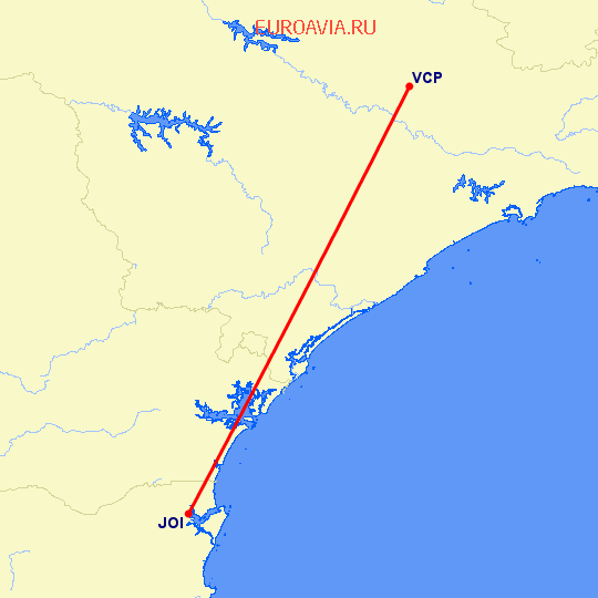 перелет Joinville — Сан Паулу на карте