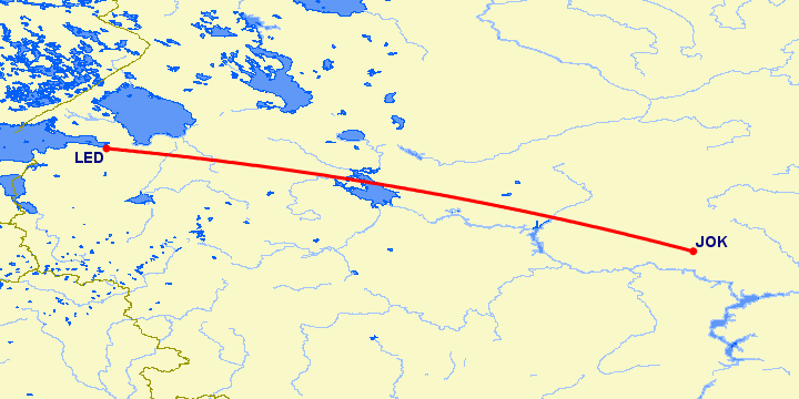 перелет Йошкар-Ола — Санкт Петербург на карте