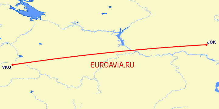 перелет Йошкар-Ола — Москва на карте
