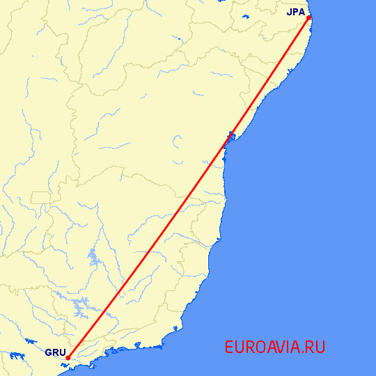 перелет Жоао Пессоа — Сан Паулу на карте