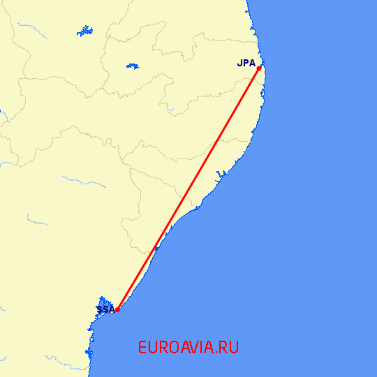 перелет Жоао Пессоа — Сальвадор на карте