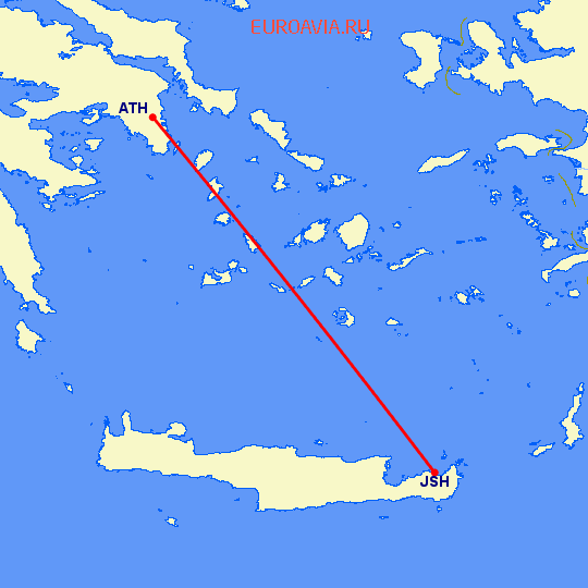перелет Sitia — Афины на карте