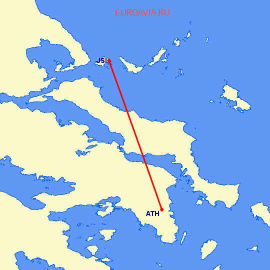 перелет Скиатлос — Афины на карте