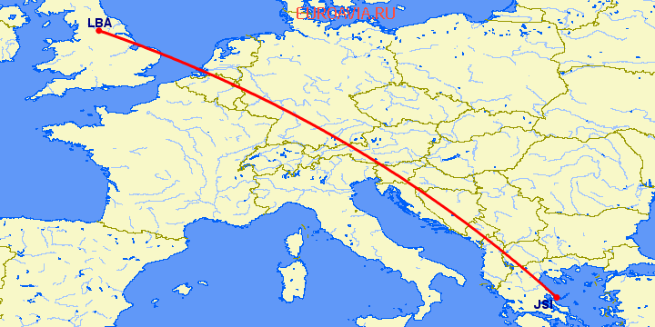 перелет Скиатлос — Лидс на карте