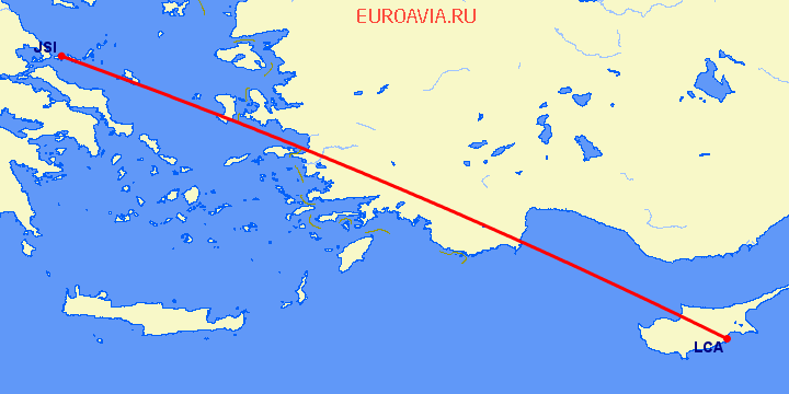 перелет Скиатлос — Ларнака на карте