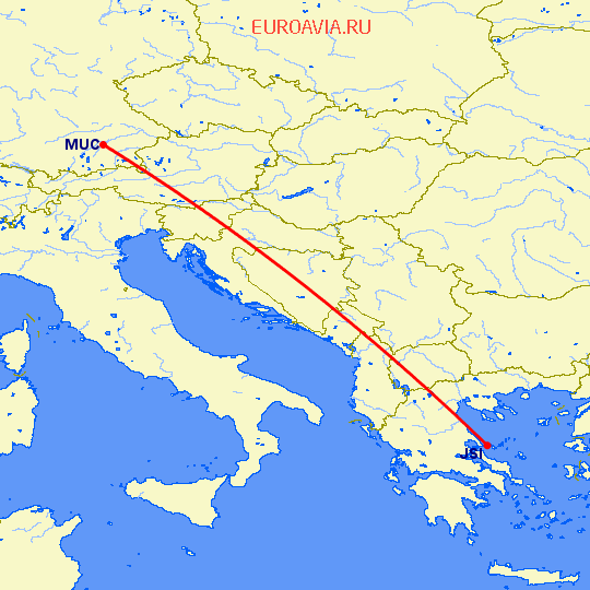 перелет Скиатлос — Мюнхен на карте