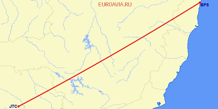 перелет Бауру — Порто Сегуро на карте