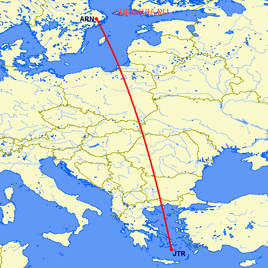 перелет Санторини — Стокгольм на карте