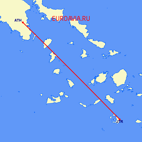 перелет Санторини — Афины на карте
