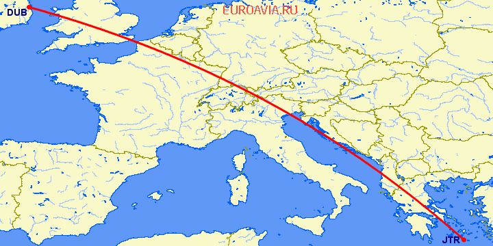 перелет Санторини — Дублин на карте