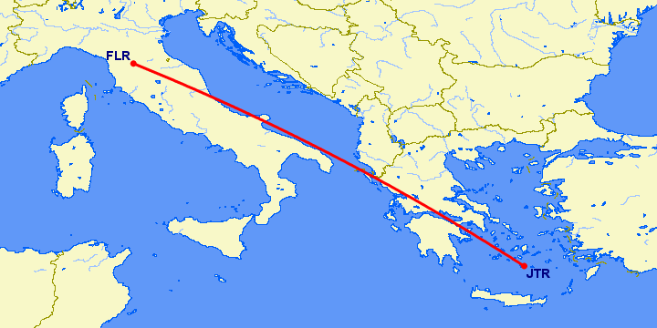 перелет Санторини — Флоренция на карте