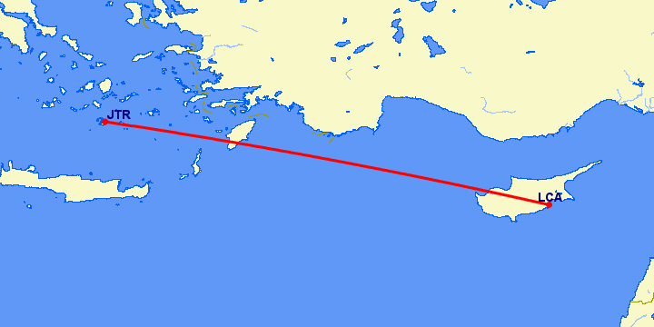 перелет Санторини — Ларнака на карте