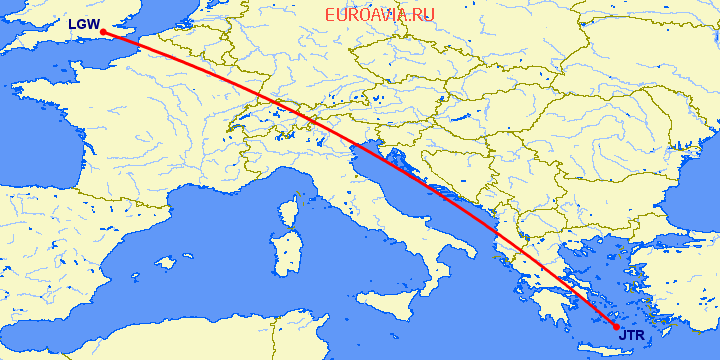 перелет Санторини — Лондон на карте