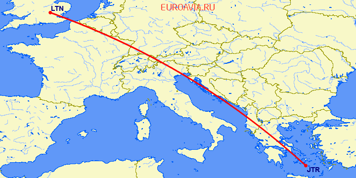 перелет Санторини — Luton на карте