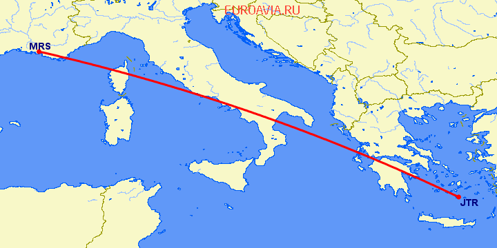 перелет Санторини — Марсель на карте