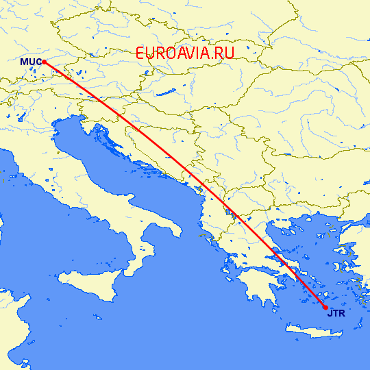 перелет Санторини — Мюнхен на карте