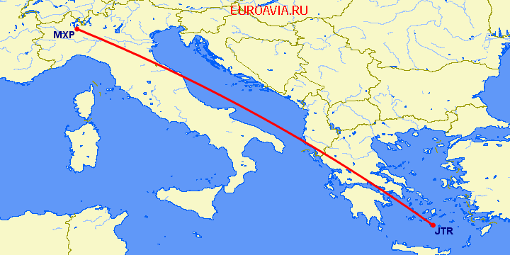 перелет Санторини — Милан на карте