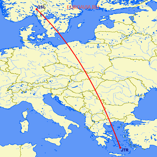 перелет Санторини — Осло на карте