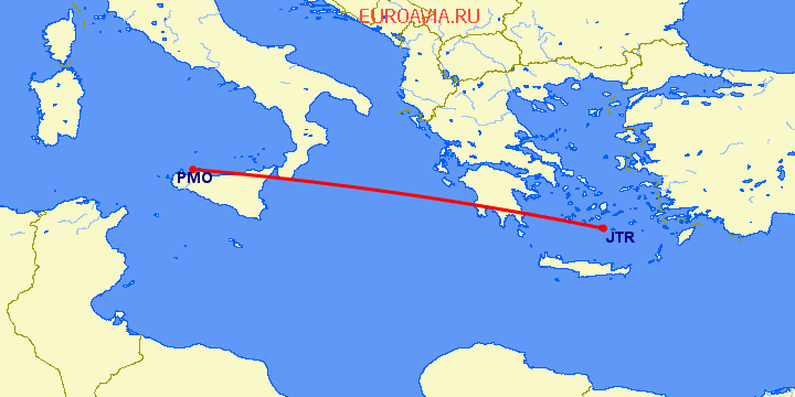 перелет Санторини — Палермо на карте