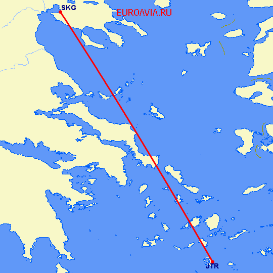 перелет Санторини — Салоники на карте