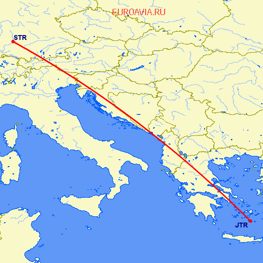 перелет Санторини — Штуттгард на карте
