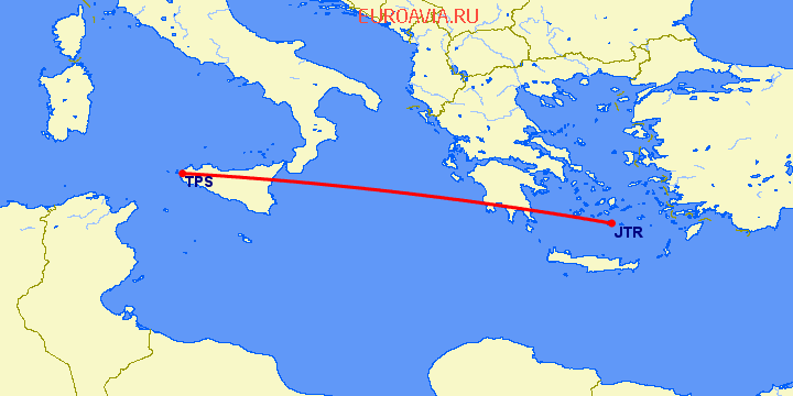 перелет Санторини — Тапини на карте