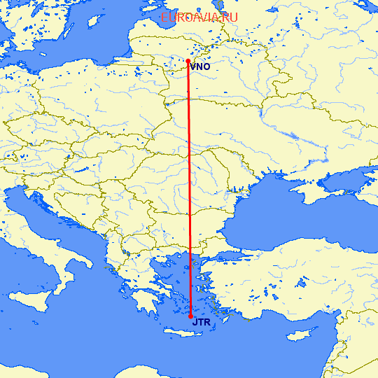 перелет Санторини — Вильнюс на карте