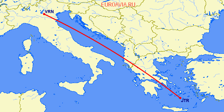перелет Санторини — Верона на карте