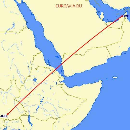 перелет Джуба — Дубай на карте