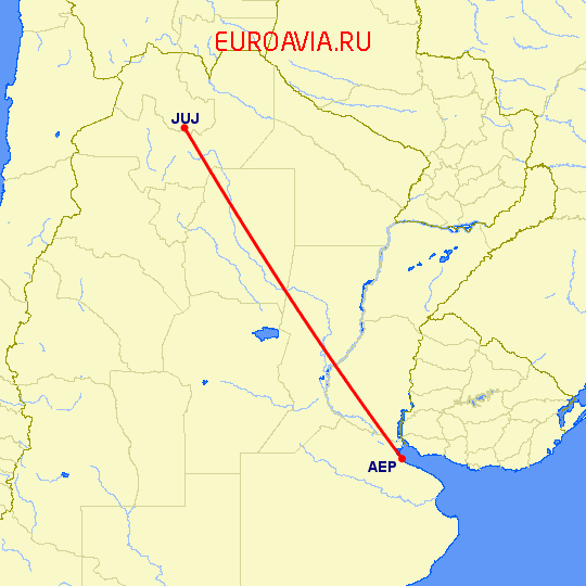 перелет Жужуй — Буэнос Айрес на карте