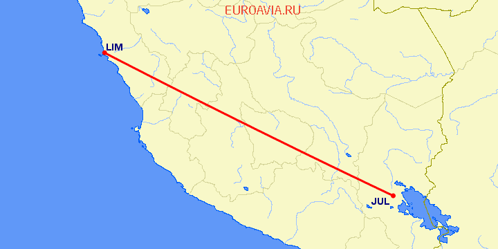 перелет Хулиака — Лима на карте