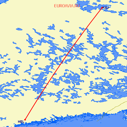 перелет Каяне — Хельсинки на карте
