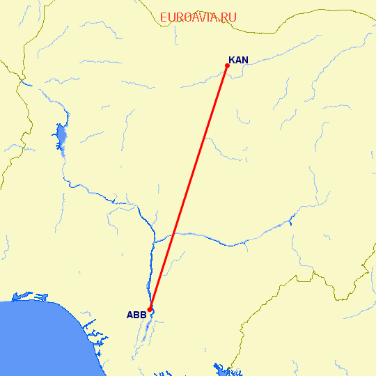 перелет Кано — Абингдон на карте