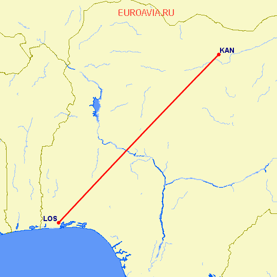 перелет Кано — Лагос на карте