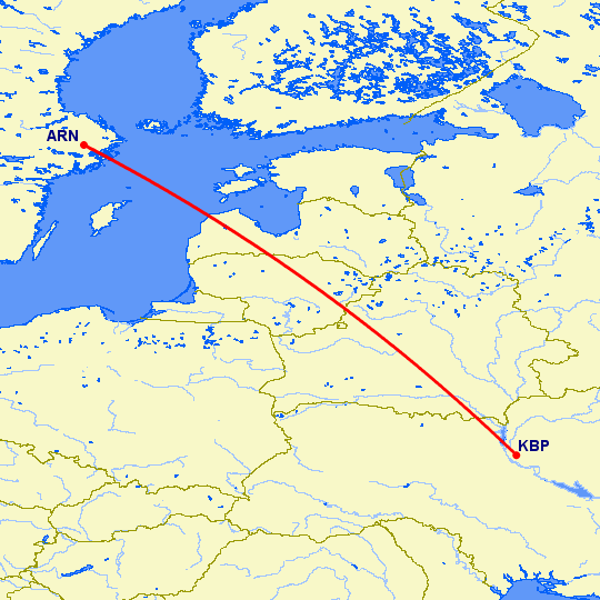 перелет Киев — Стокгольм на карте