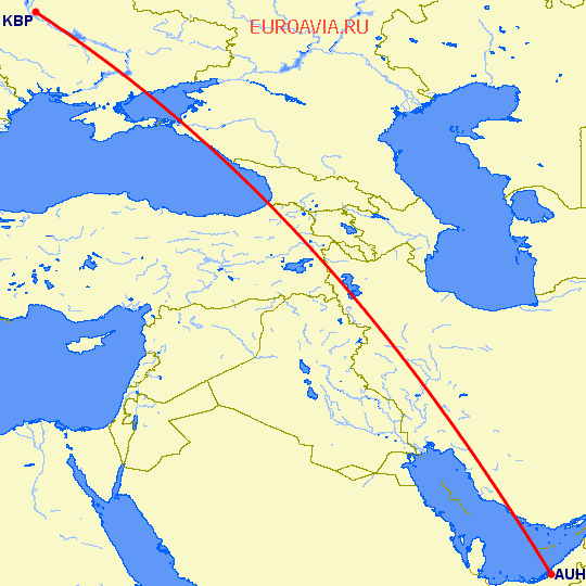 перелет Киев — Абу Даби на карте