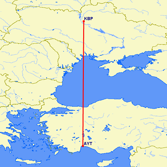 перелет Киев — Анталия на карте