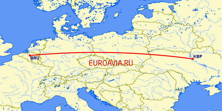 перелет Киев — Брюссель на карте