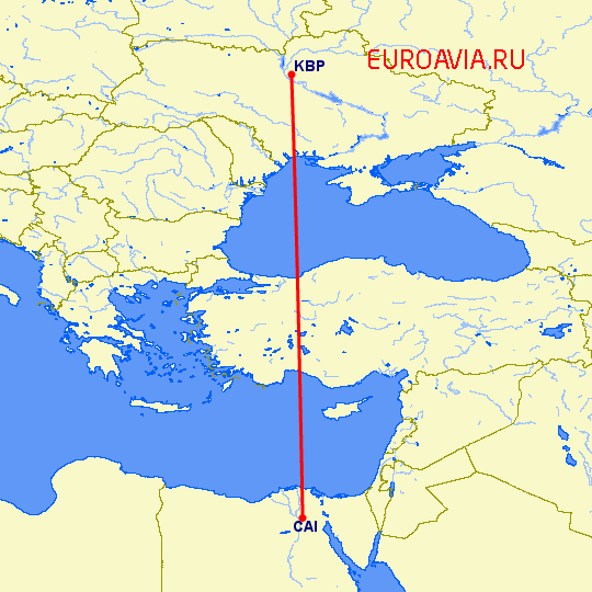 перелет Киев — Каир на карте