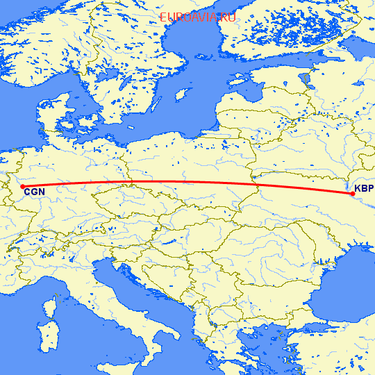 перелет Киев — Кельн на карте